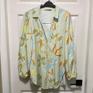 LOST IN LUNAR | Linen Cotton Blend | Button Down | Shirt wNotched Collar| Size S